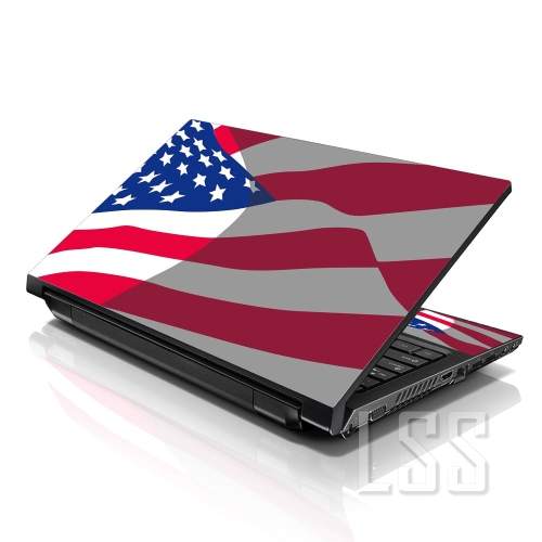 LSS  15 15.6 Inches Laptop Notebook Skin Sticker \w 2 Wrist Pads - Reusable Cover Protector Vinyl Sticker Cover Decal Fits 13" - 16" - Usa Flag