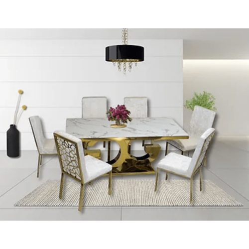 QUEENSONS  Gracie Gold With Angelina Dining Set In White