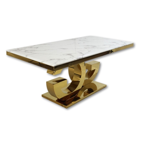 Gracie Dining Table Gold with Diamond Chairs