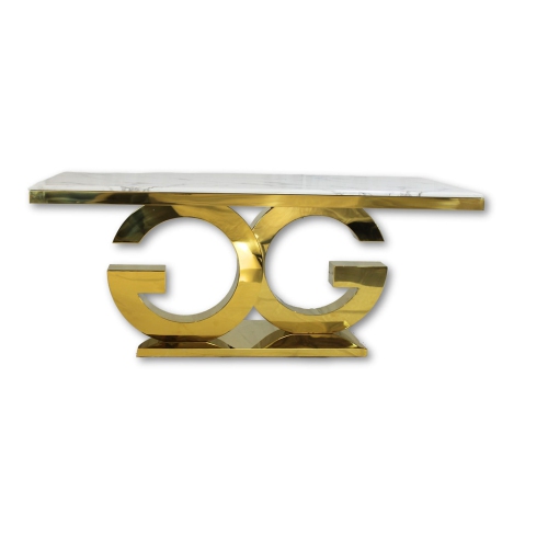 Gracie Dining Table Gold with Diamond Chairs