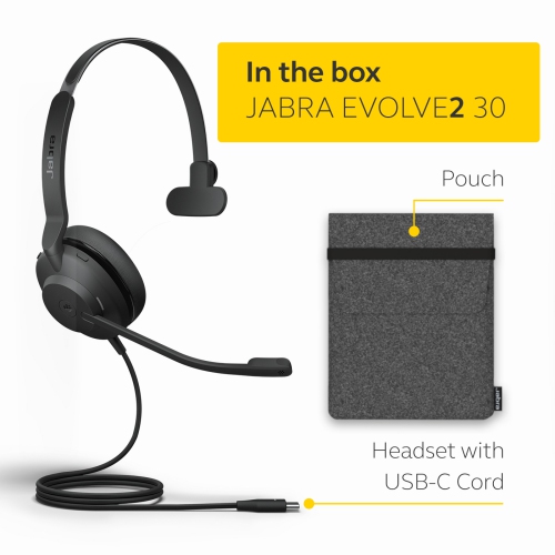 Jabra Evolve2 30 SE On-Ear Sound Isolating USB-C Mono Headset with Mic - Black