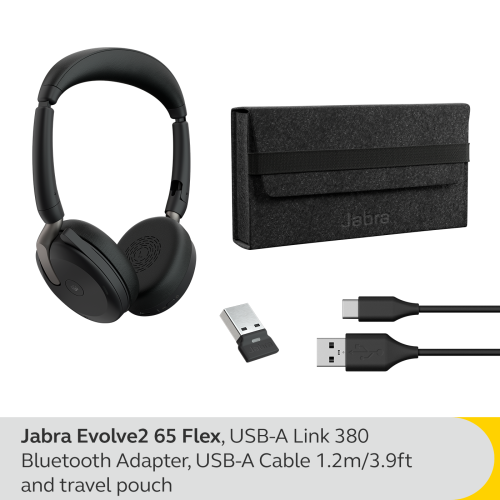 Jabra Evolve2 65 Flex On-Ear Noise Cancelling Wireless Bluetooth Headset - Black