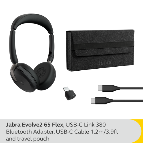 Jabra Evolve2 65 Flex On-Ear Active Noise Cancelling Truly Wireless Bluetooth 5.2 Headsets with Mic