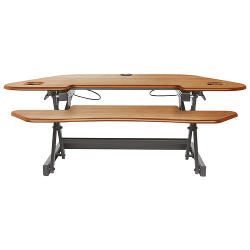 Rocelco 46"W Ergonomic Corner Adjustable Desk Riser with Keyboard Tray - Teak