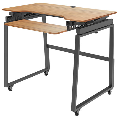 Rocelco 40"W Ergonomic Portable & Adjustable Stand Desk with Keyboard Tray - Teak