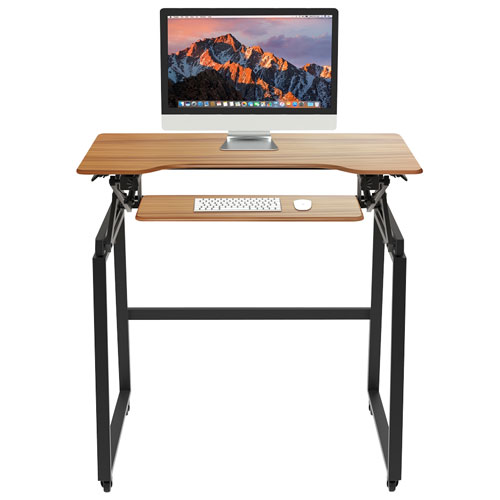 Rocelco 40"W Ergonomic Portable & Adjustable Stand Desk with Keyboard Tray - Teak