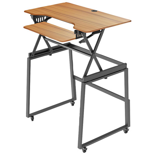 Rocelco 40"W Ergonomic Portable & Adjustable Stand Desk with Keyboard Tray - Teak
