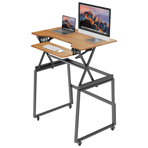 Rocelco 40"W Ergonomic Portable & Adjustable Stand Desk with Keyboard Tray - Teak