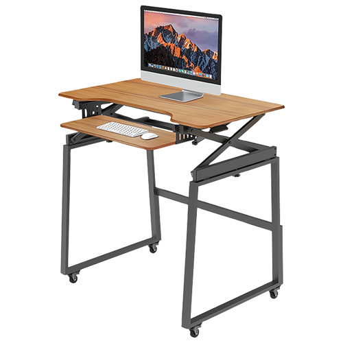 Rocelco 40"W Ergonomic Portable & Adjustable Stand Desk with Keyboard Tray - Teak