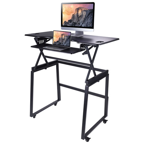 Rocelco 46"W Ergonomic Portable & Adjustable Stand Desk with Keyboard Tray - Black