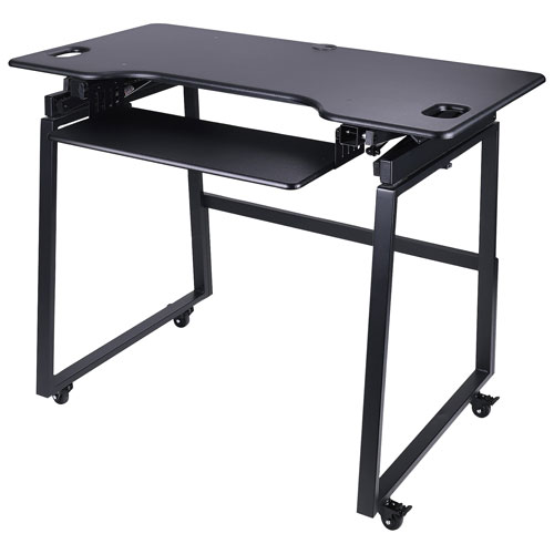 Rocelco 46"W Ergonomic Portable & Adjustable Stand Desk with Keyboard Tray - Black