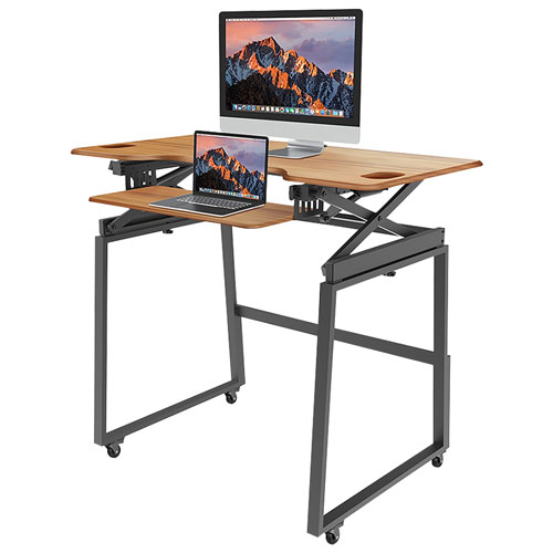 Rocelco 46"W Ergonomic Portable & Adjustable Stand Desk with Keyboard Tray - Brown