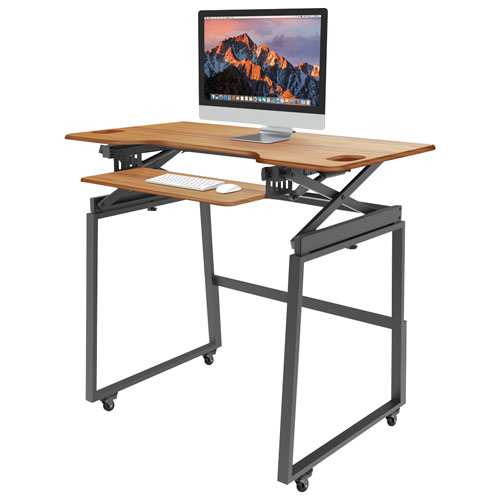 Rocelco 46"W Ergonomic Portable & Adjustable Stand Desk with Keyboard Tray - Brown
