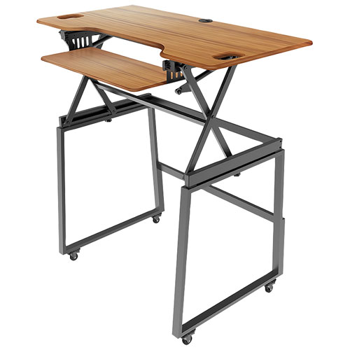 Rocelco 46"W Ergonomic Portable & Adjustable Stand Desk with Keyboard Tray - Brown
