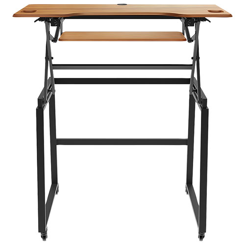 Rocelco 46"W Ergonomic Portable & Adjustable Stand Desk with Keyboard Tray - Brown