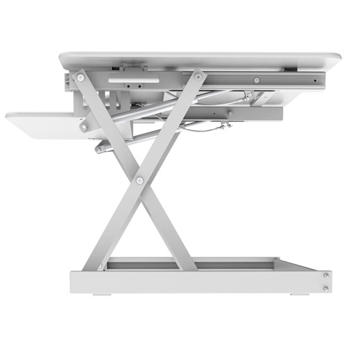 Rocelco 40"W Ergonomic Adjustable Desk Riser with Keyboard Tray - White