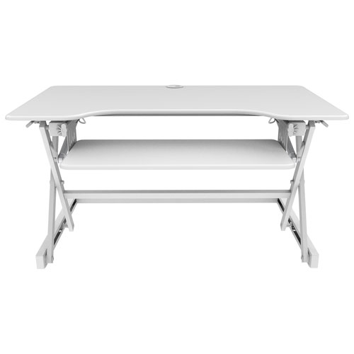 Rocelco 40"W Ergonomic Adjustable Desk Riser with Keyboard Tray - White