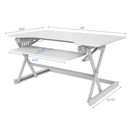 Rocelco 40"W Ergonomic Adjustable Desk Riser with Keyboard Tray - White