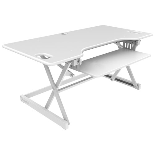 Rocelco 46"W Ergonomic Adjustable Desk Riser with Keyboard Tray - White