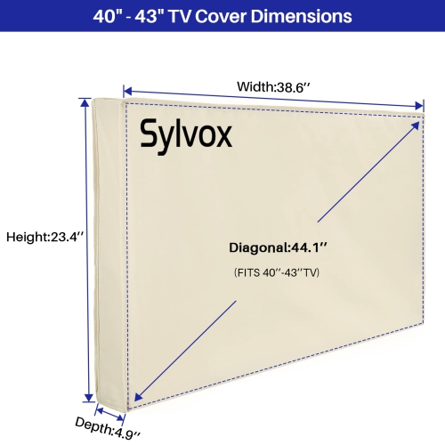 SYLVOX 40-43 Inch Outdoor TV Cover, Weatherproof Protector with Remote Pocket, Fits LED, LCD, QLED TVs, Gray