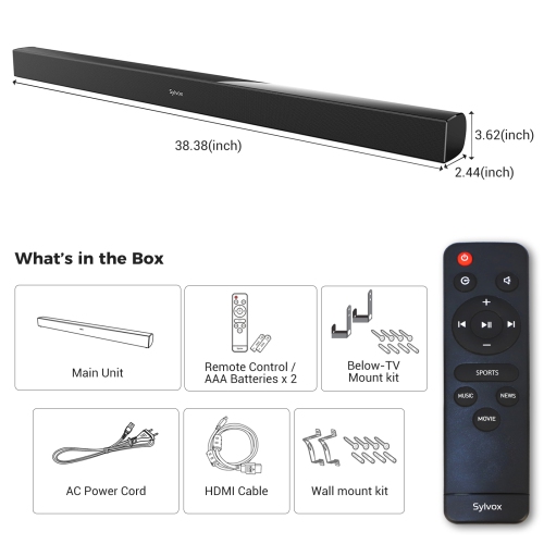 Sylvox Soundbar for Outdoor TV, 2.0 Channel Home Theater Sound Bar for Compatible with 8K, 4K, HD TV, 120 Watt, Bluetooth 5.0, 4 EQ settings