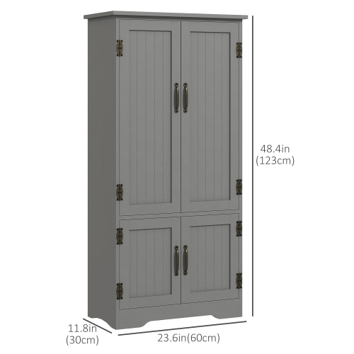 HOMCOM 48" Kitchen Pantry Cabinet, Freestanding Kitchen Storage Cabinet with Adjustable Shelves and Doors, Grey