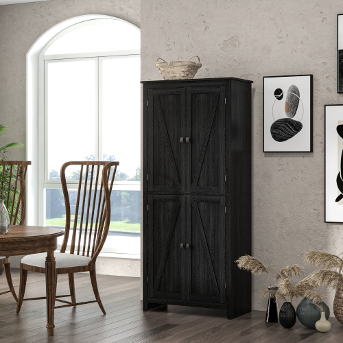 HOMCOM – Armoire garde-manger de cuisine Farmhouse de 72 po, armoire de rangement avec 4 portes de grange et tablettes réglables, noir