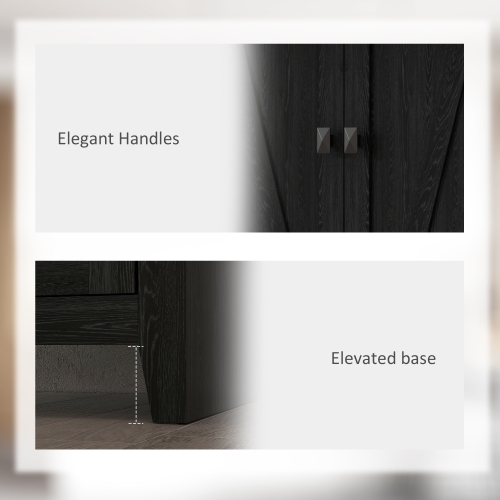 HOMCOM – Armoire garde-manger de cuisine Farmhouse de 72 po, armoire de rangement avec 4 portes de grange et tablettes réglables, noir