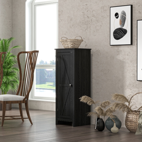 HOMCOM 48" Kitchen Pantry Cabinet, Freestanding Farmhouse Kitchen Storage Cabinet with Barn Door and Adjustable Shelves, Black