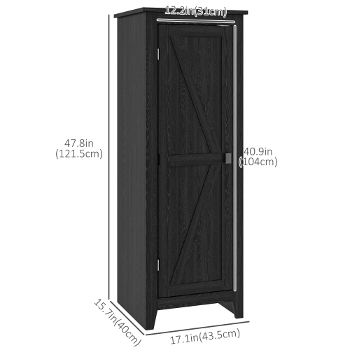 HOMCOM 48" Kitchen Pantry Cabinet, Freestanding Farmhouse Kitchen Storage Cabinet with Barn Door and Adjustable Shelves, Black