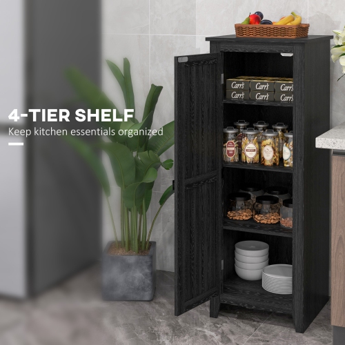 HOMCOM 48" Kitchen Pantry Cabinet, Freestanding Farmhouse Kitchen Storage Cabinet with Barn Door and Adjustable Shelves, Black