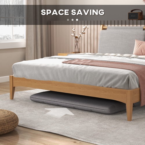 HOMCOM 51" Folding Floor Sofa, Foldable 2-Seater Lazy Sofa Sleeper Bed, Adjustable Linen Floor Couch with 9-position Backrest, 2 Pillows and Wide