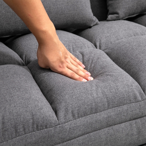 HOMCOM 51" Folding Floor Sofa, Foldable 2-Seater Lazy Sofa Sleeper Bed, Adjustable Linen Floor Couch with 9-position Backrest, 2 Pillows and Wide