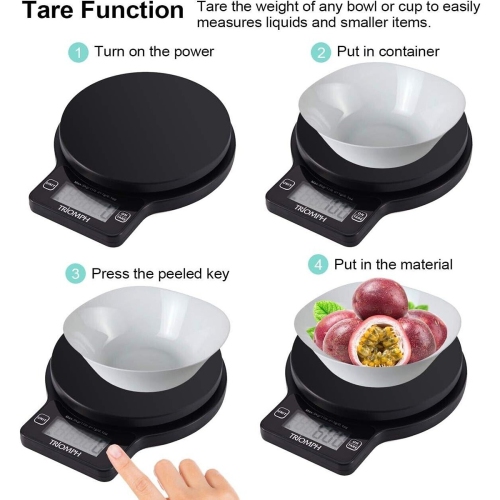 Triomph 11lbs Capacity Multifunctional Petite Kitchen Scale - Black