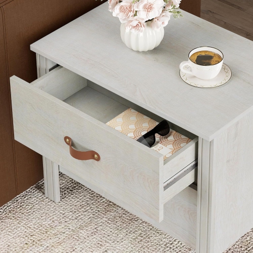 WAMPAT End Table for Bedroom,Side Table Small Wood Nightstand with 2 Drawers for Living Room,Office,White