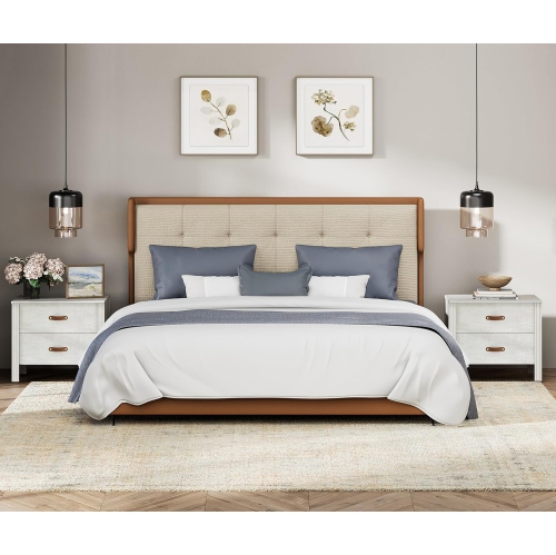 WAMPAT End Tables Set of 2 for Bedroom,Small Side Table Wood Nightstand with 2 Drawers for Living Room,Office,White