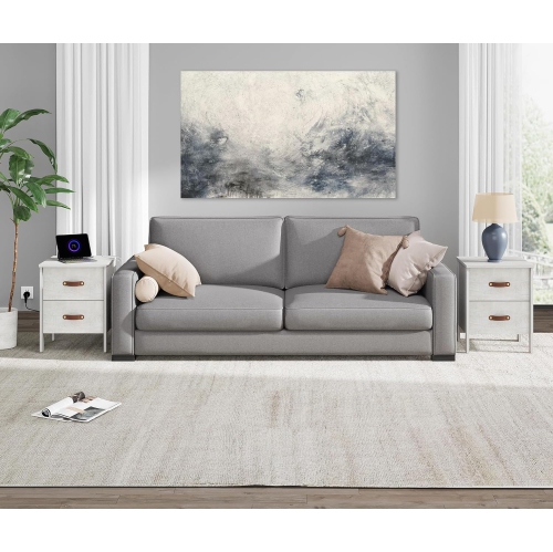 WAMPAT Set of 2 End Table with Charging Station, Wood Nightstands with 2 Drawers, Modern Side Tables Living Room Set of 2, White