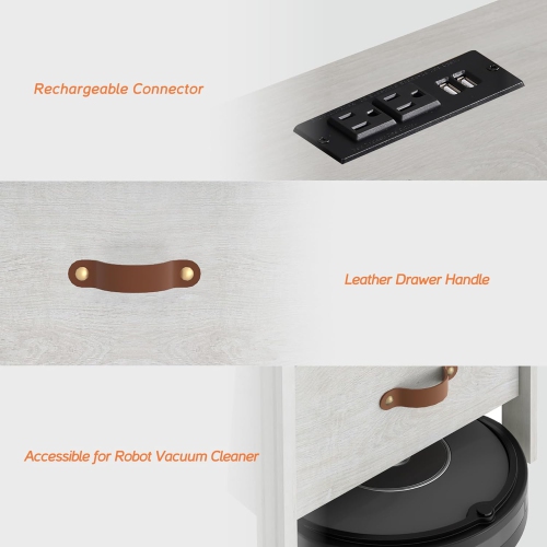 WAMPAT Set of 2 End Table with Charging Station, Wood Nightstands with 2 Drawers, Modern Side Tables Living Room Set of 2, White