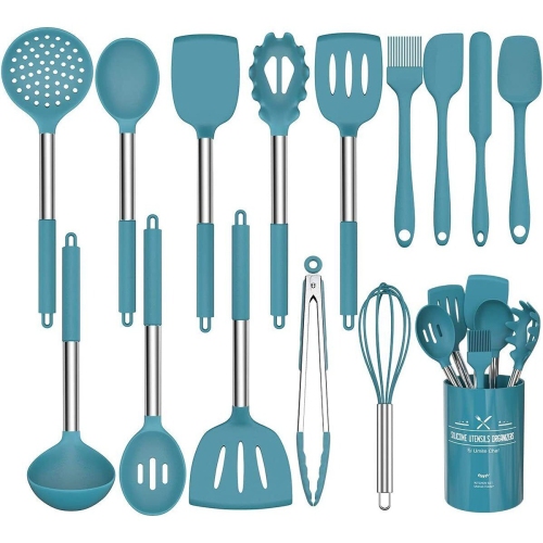 Rypomac Industries 15-Piece Stainless Steel Handles Silicone Kitchen Utensil Set - Blue