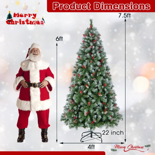 Gymax 7.5 FT Pre-Lit Christmas Tree Artificial Hinged Christmas Tree w/ 560 Warm-White LED Lights