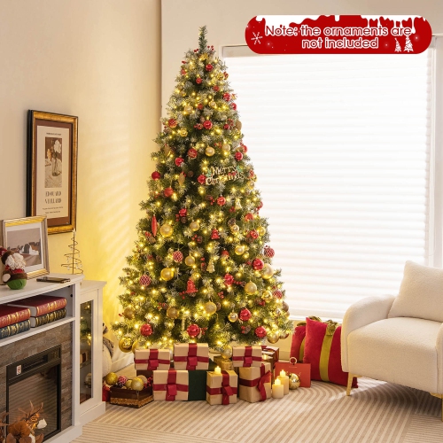 Gymax 7.5 FT Pre-Lit Christmas Tree Artificial Hinged Christmas Tree w/ 560 Warm-White LED Lights
