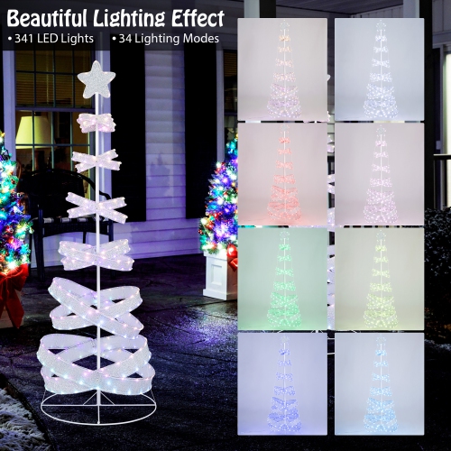Gymax Pre-lit Spiral Christmas Tree Light Up Artificial Tree w/ 341 LED Lights Holiday Decoration