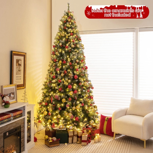 GYMAX  9 Ft Pre-Lit Christmas Tree Artificial Hinged Christmas Tree W/ 650 Warm-White Led Lights