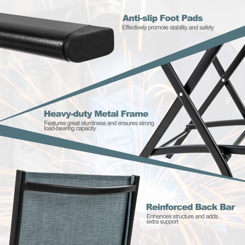 Gymax Folding Bar Stools Set of 4 Patio Sling Chairs w/ Backrest Humanized Footrest Blue