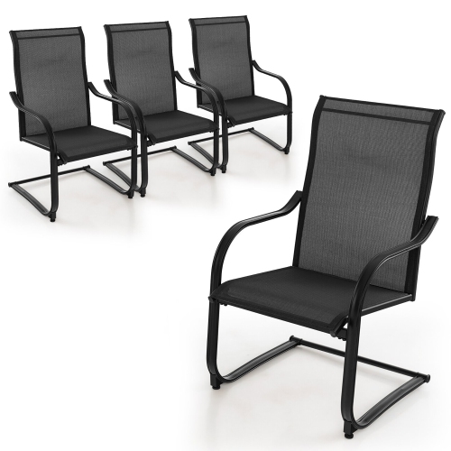 GYMAX  4PCs Outdoor Dining Chairs Patio C-Spring Motion W/ Cozy & Breathable Seat Fabric In Black