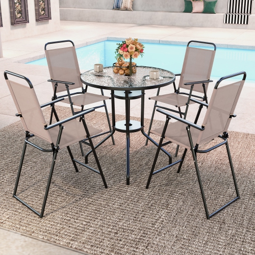 Gymax Outdoor Folding Bar Chair Set of 4 Patio Dining Chairs w/ Breathable Fabric