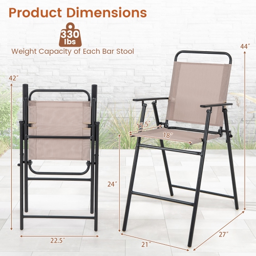 Gymax Outdoor Folding Bar Chair Set of 4 Patio Dining Chairs w/ Breathable Fabric