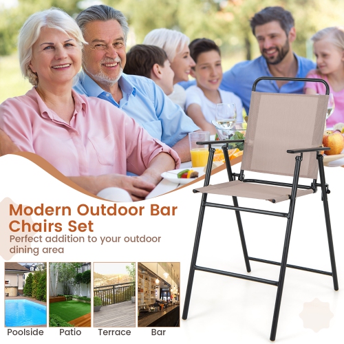 Gymax Outdoor Folding Bar Chair Set of 4 Patio Dining Chairs w/ Breathable Fabric