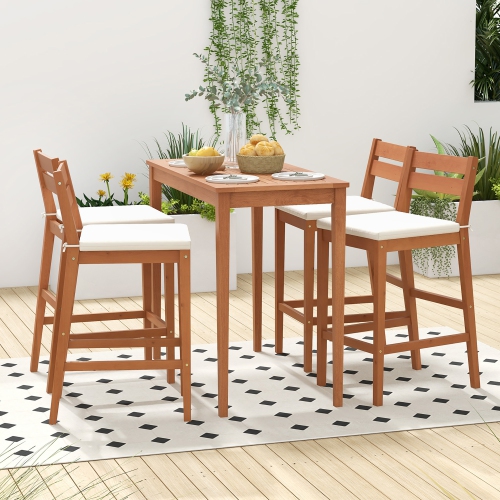 Gymax Patio Eucalyptus Wood Bar Stools Set of 4 Outdoor Bar Height Patio Chairs w/ Cushions