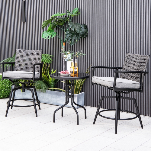Gymax Patio Swivel Bar Stools Set of 2 Outdoor Counter Height Bar Chairs w/ PE Rattan Back